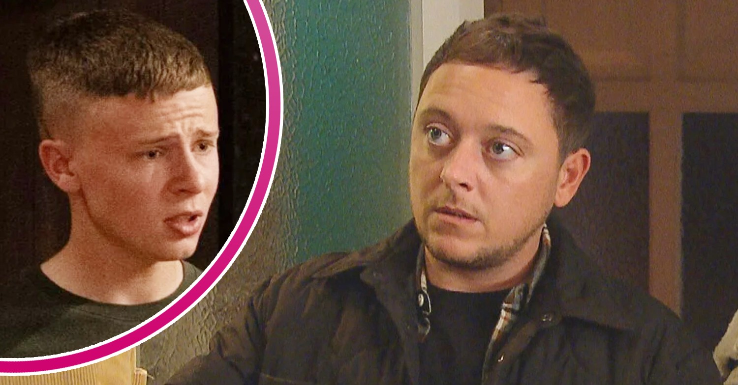 Matty looks worried on Emmerdale; inset, Samson looking pained (Credit: ITV/Composite: ED!)