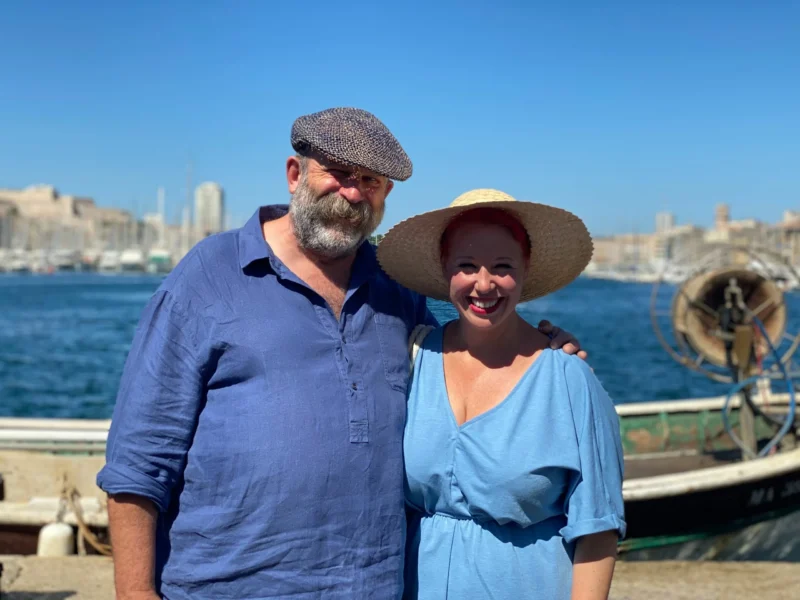Dick and Angel Strawbridge at the docks, smiling