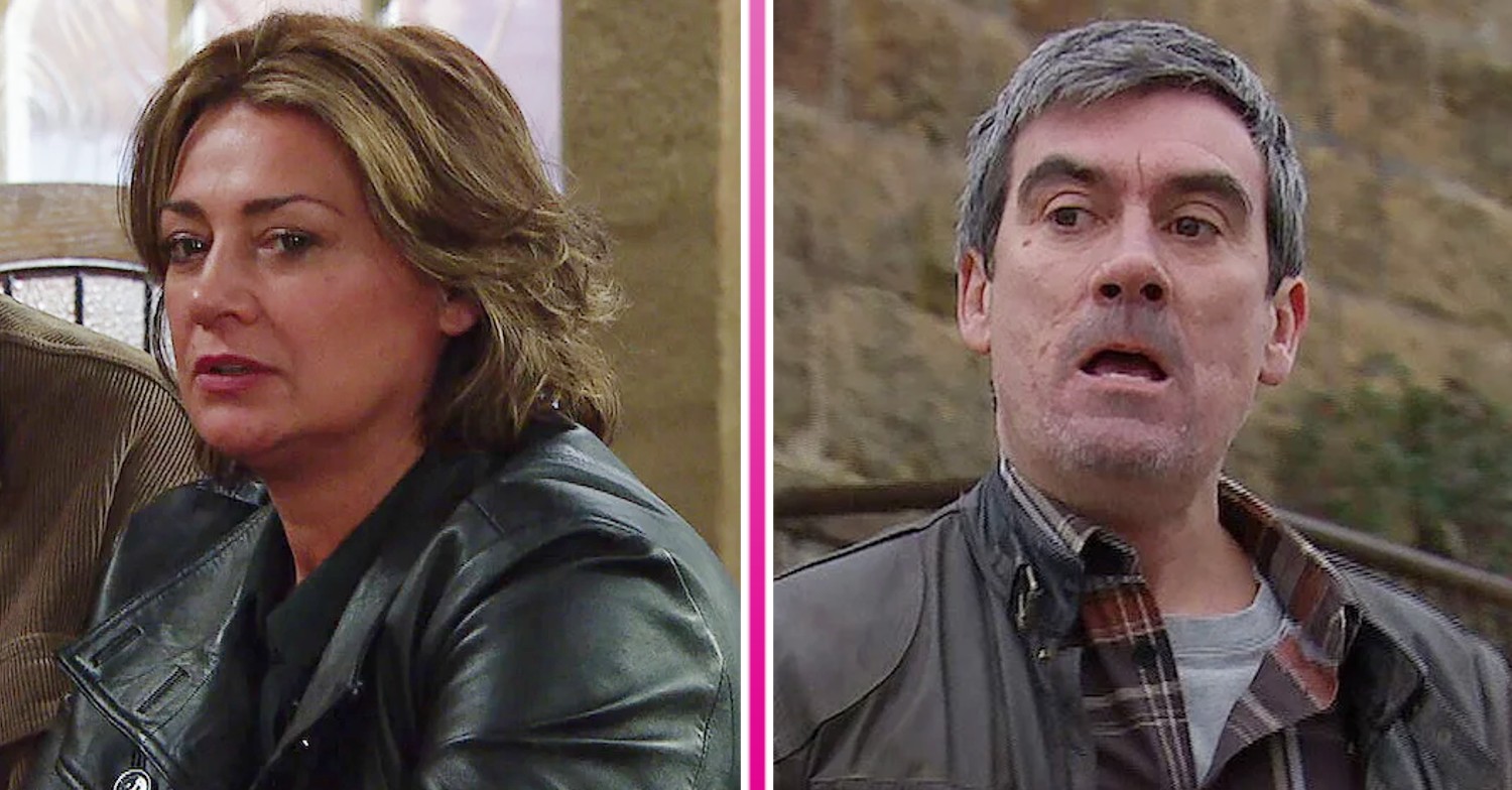 Composite image of Cain and Moira looking angry and upset (Credit: ITV/Composite: ED!)