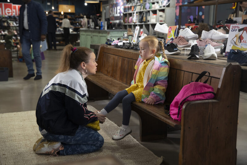 Gemma and Cerys in the shoe shop on Corrie