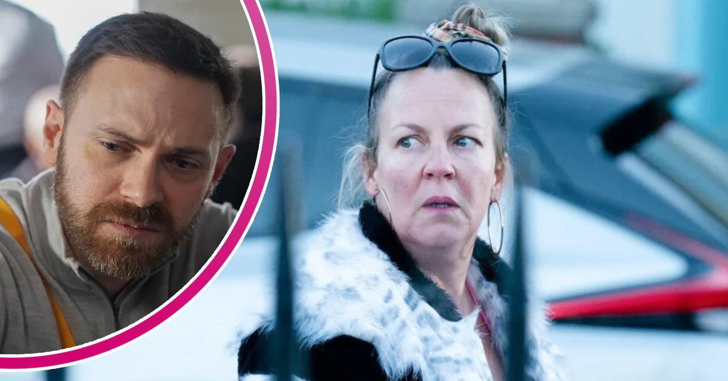 Karen looks worried on EastEnders; inset, Dean looks upset (Credit: BBC/Composite: ED!)