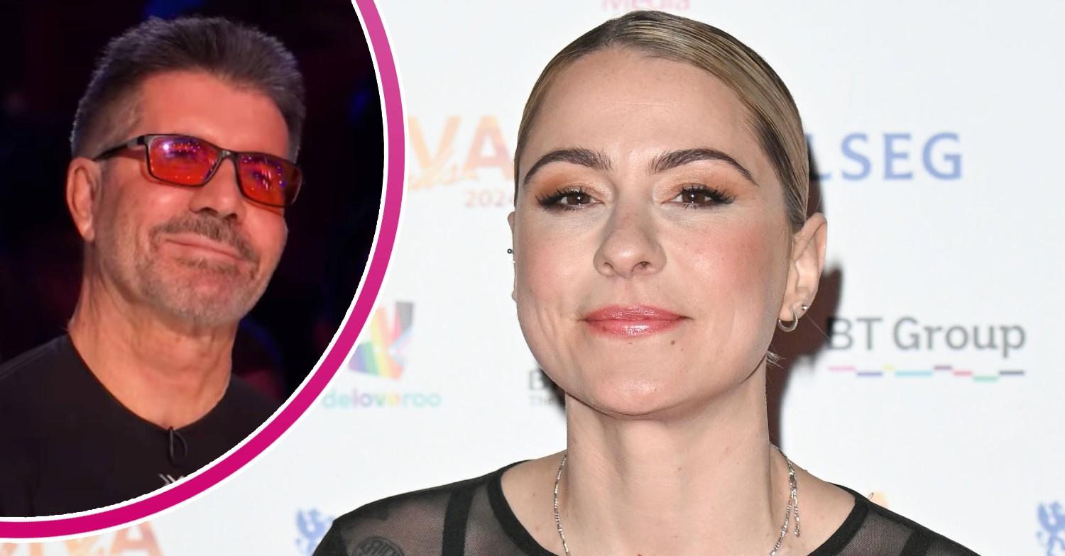 Simon Cowell smiles, Lucy Spraggan looks at the camera