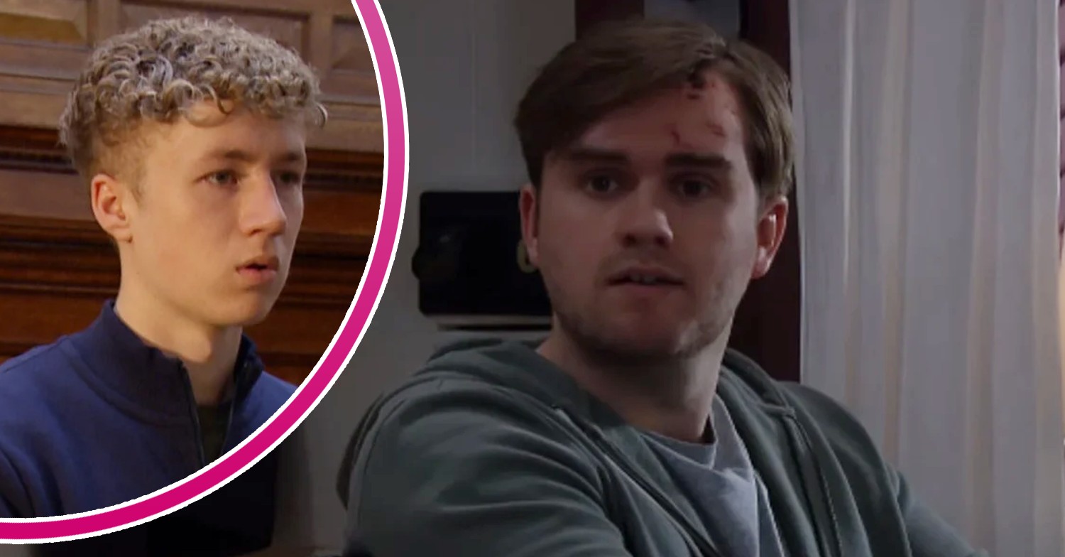 Tom looking angry on Emmerdale; inset, Noah Dingle (Credit: ITV/YouTube/Composite: ED!)