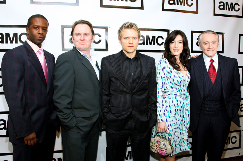 Robert Glenister with his Hustle co-stars at a press event, including Adrian Lester, Marc Warren, Jaime Murray, Robert Vaughn