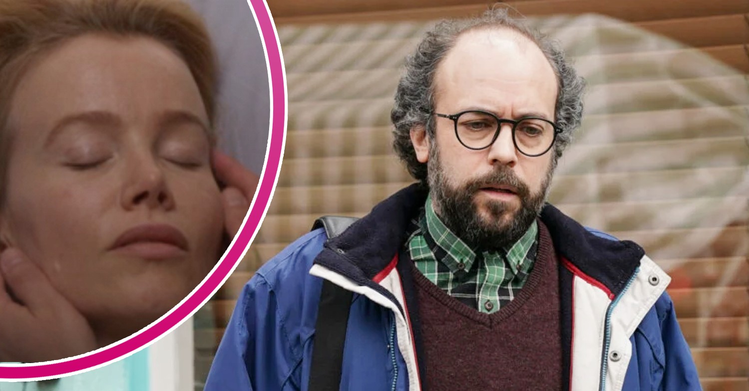 Reiss looks upset on EastEnders; inset, Debbie unconscious (Credit: BBC/Composite: ED!)