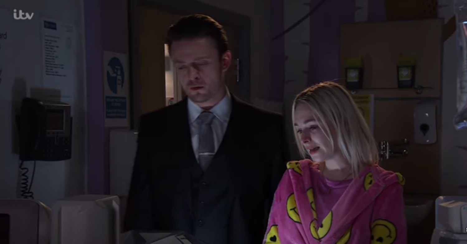 Joel and Lauren in hospital on Corrie