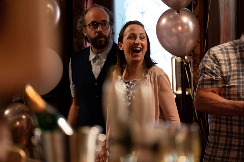 Sonia and Reiss at their engagement party on EastEnders