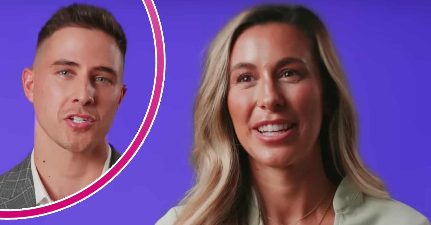 Freddie on Love is Blind UK frowning beside a smiling Catherine