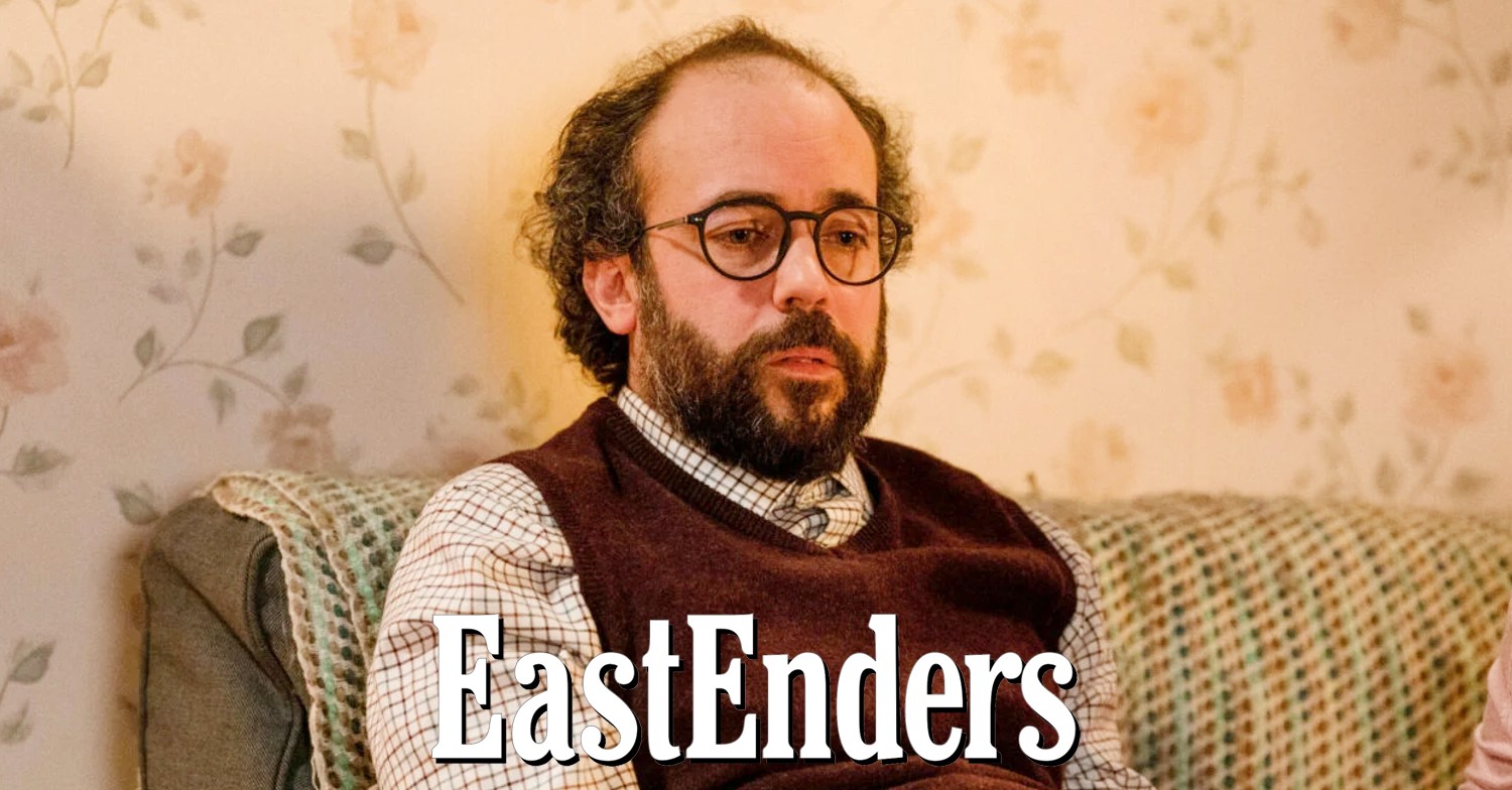 Reiss looks worried on EastEnders; soap logo inset (Credit: BBC/Composite: ED!)
