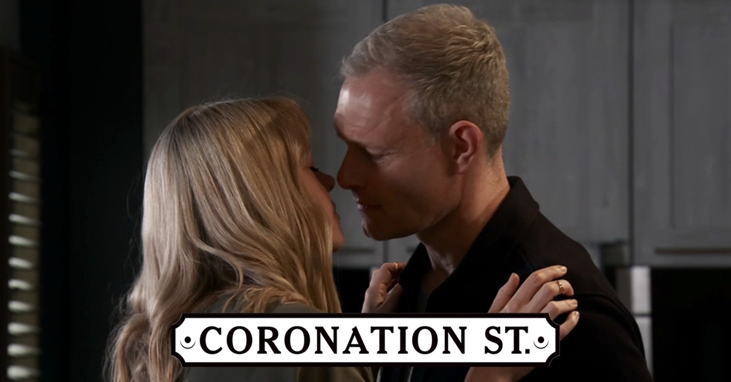 Nick and Toyah about to kiss on Corrie; soap logo inset (Credit: ITV/Composite: ED!)