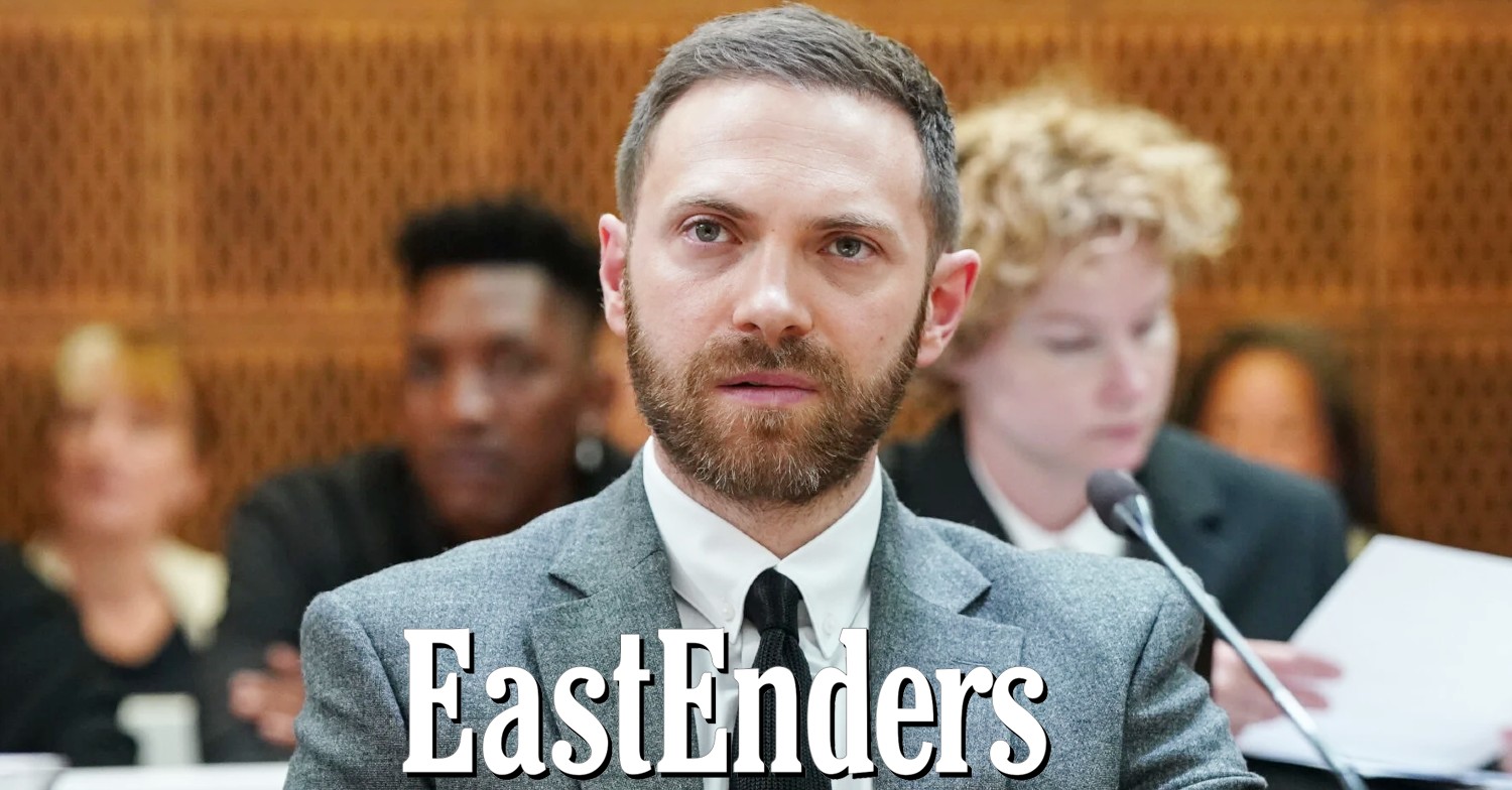 Dean looks worried on EastEnders; soap logo inset (Credit: BBC/Composite: ED!)