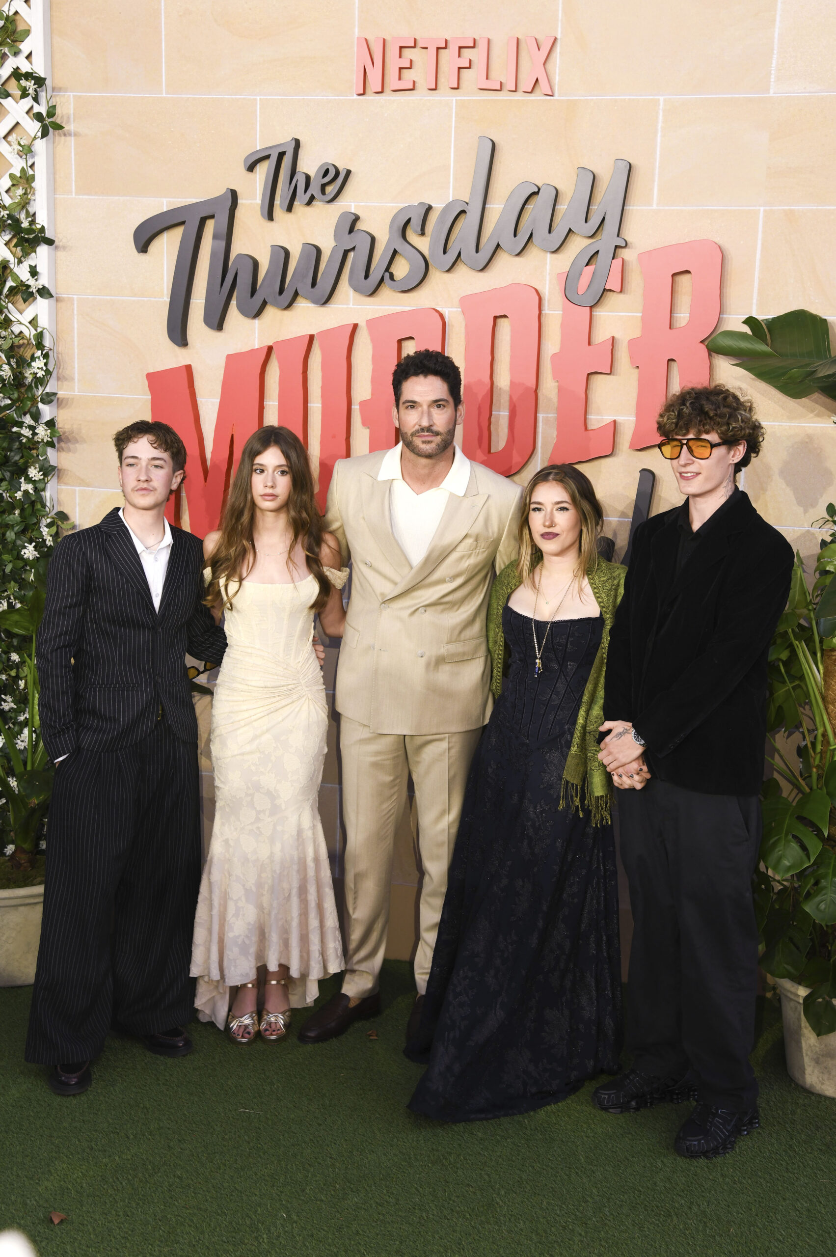 Tom Ellis at The Thursday Murder Club premiere with his kids
