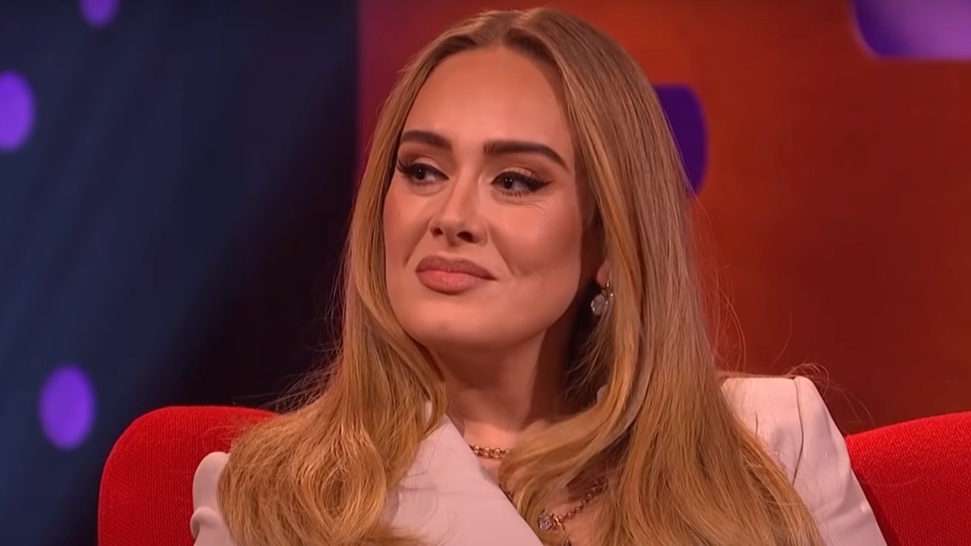 Adele smiling on The Graham Norton Show