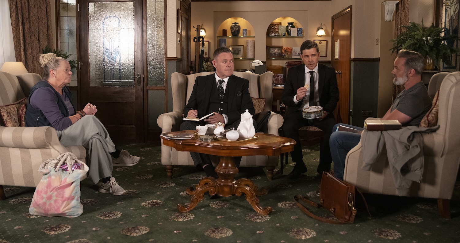 Bernie, George, Todd and Billy are planning Paul's funeral