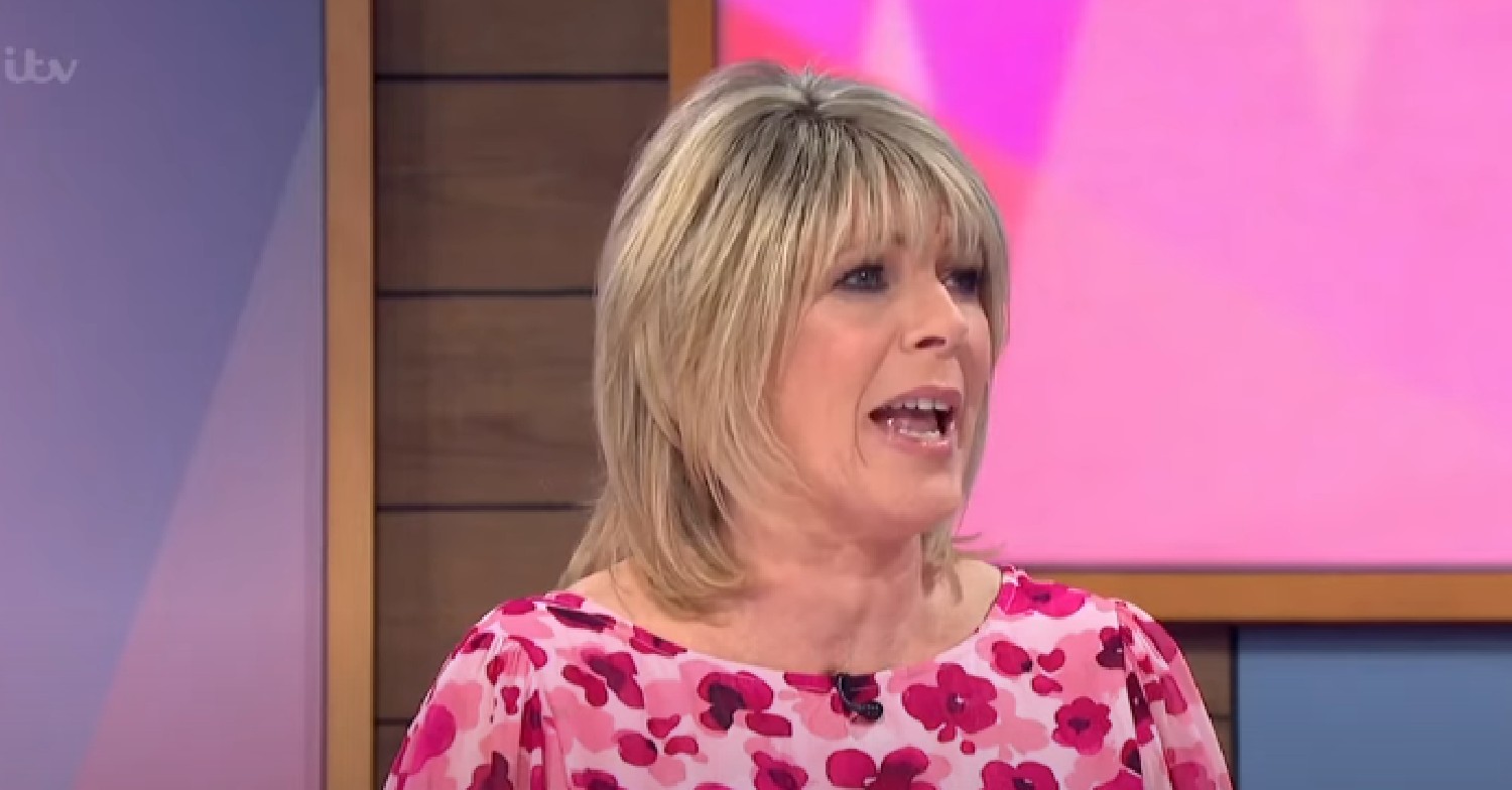 Ruth Langsford speaking in pink floral top on Loose Women