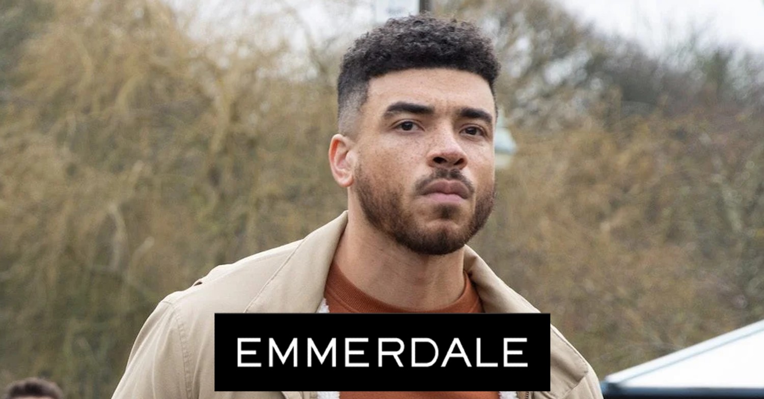 Nate looks worried on Emmerdale; soap logo inset (Credit: ITV/Composite: ED!)