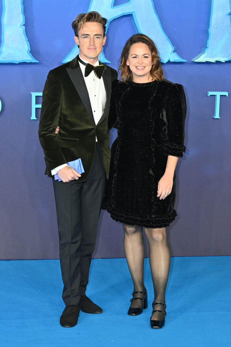 Tom Fletcher and Giovanna Fletcher on the blue carpet