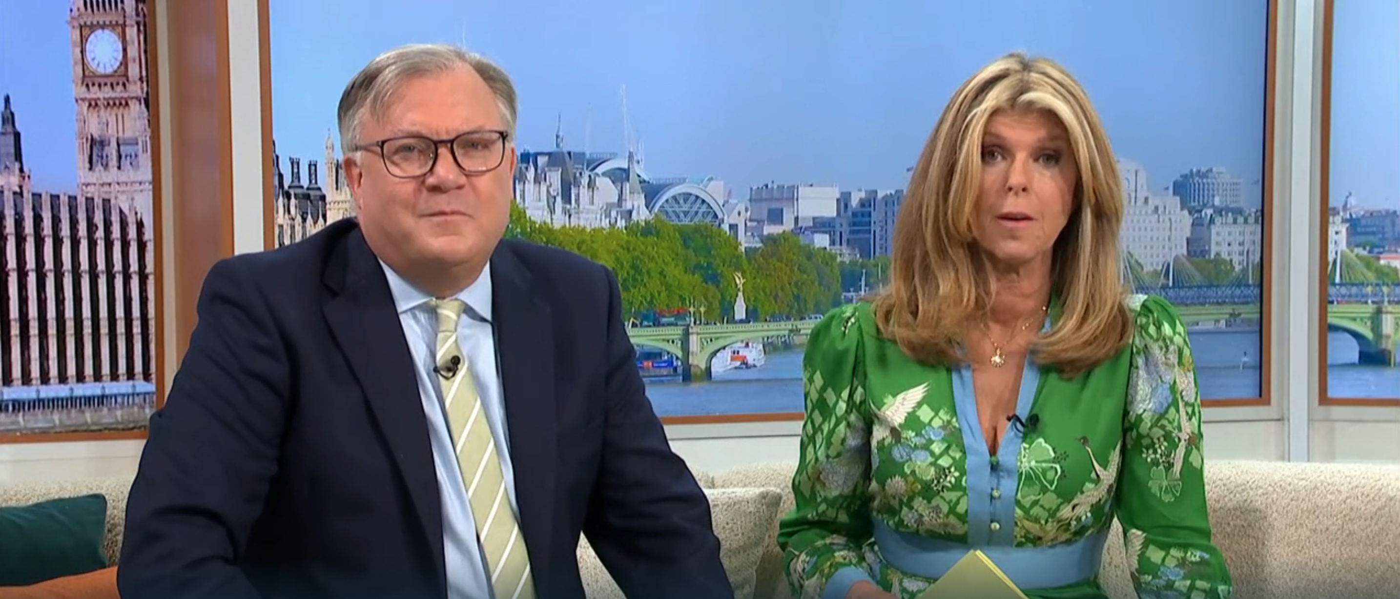 Kate Garraway sitting alongside Ed Balls on GMB