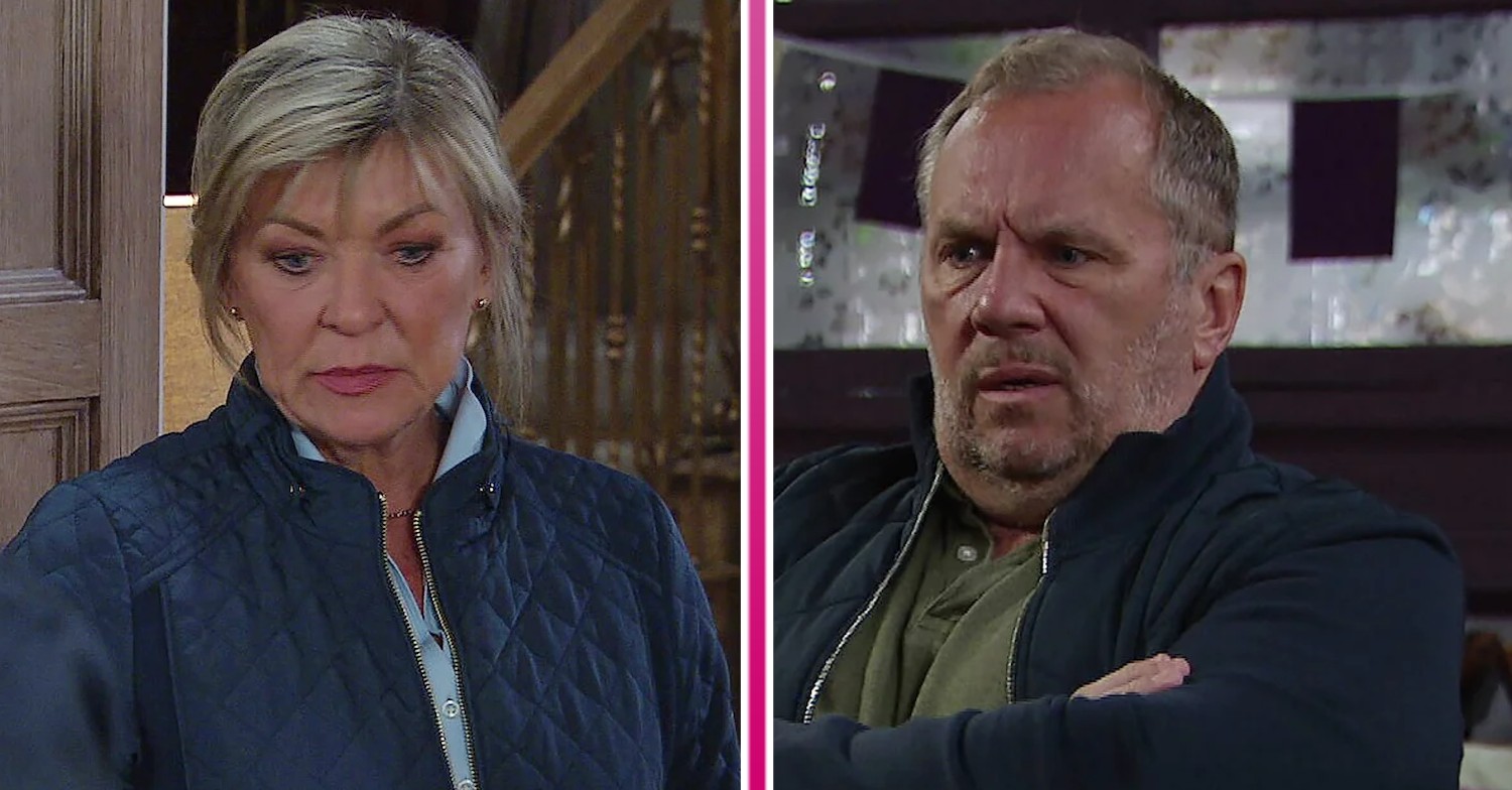 Composite image of Will and Kim on Emmerdale, both looking stressed (Credit: ITV/Composite: ED!)