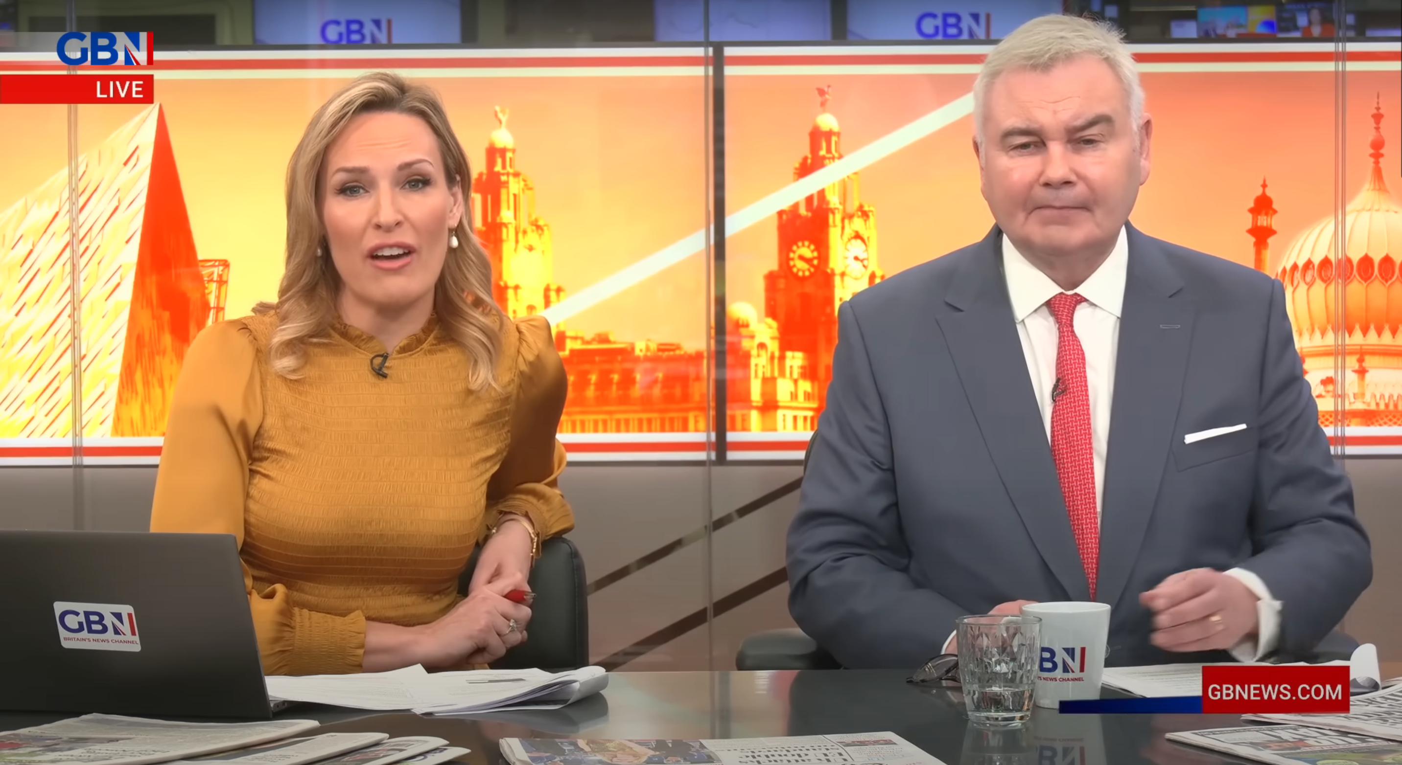 Eamonn Holmes hosting GB News with Isabel Webster