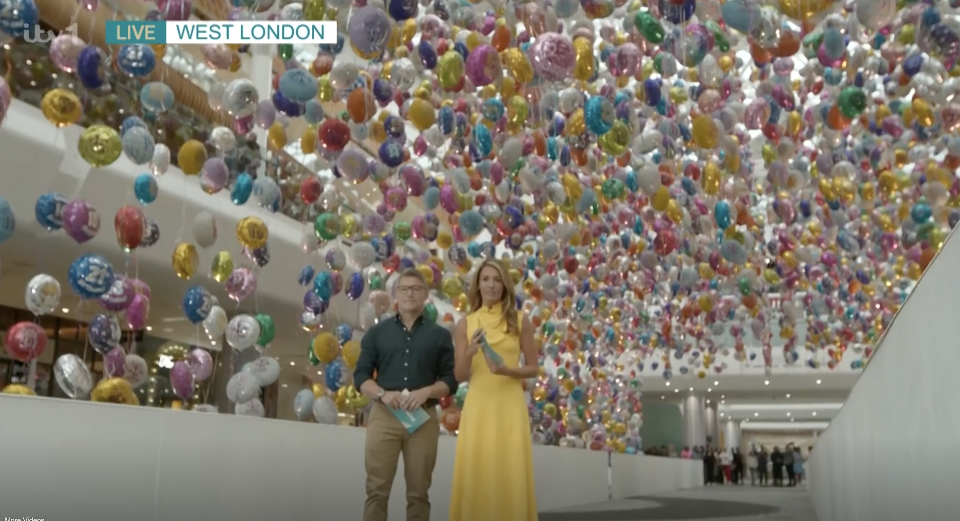 Ben and Cat surrounded by balloon display on This Morning