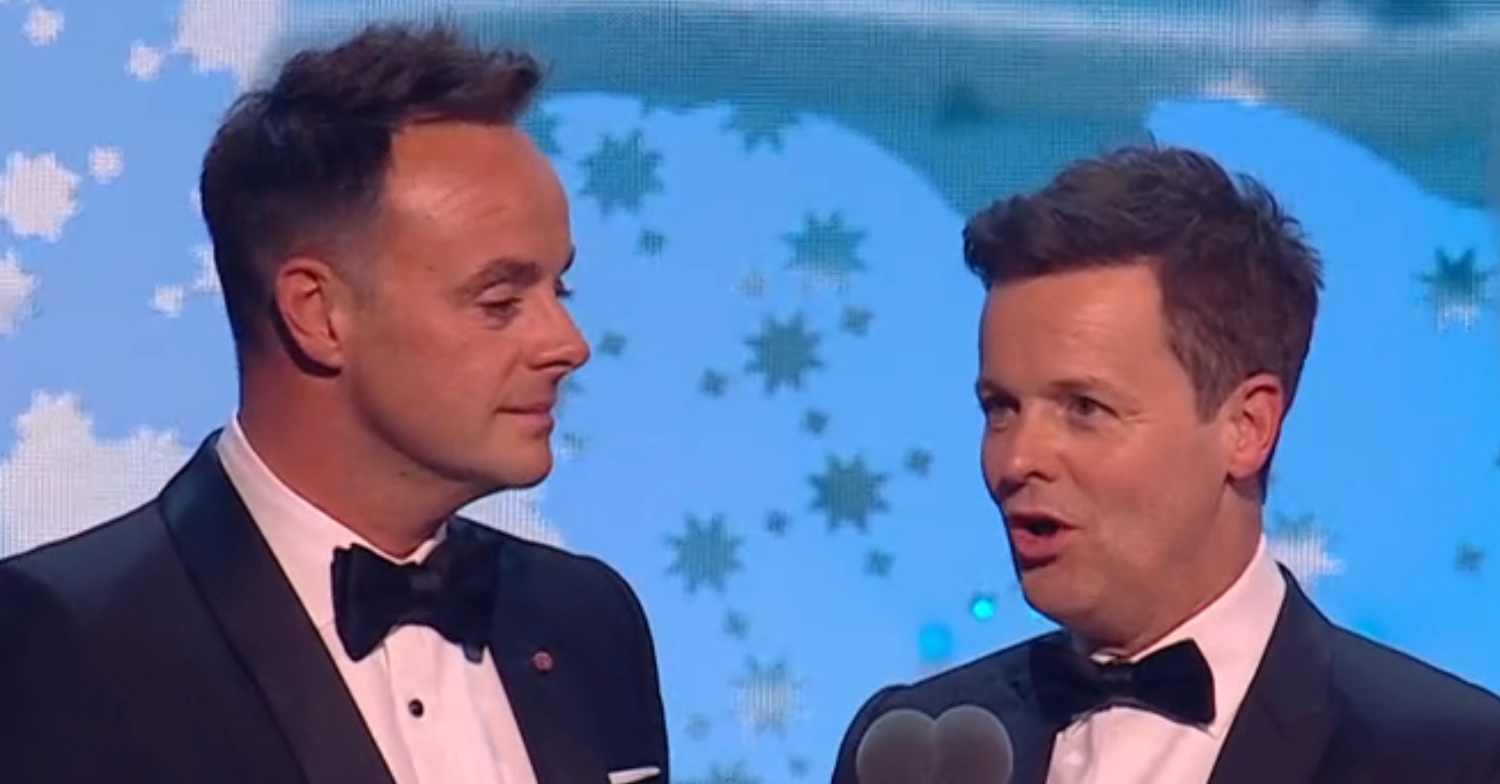 Ant and Dec on stage at the NTAs during their acceptance speech