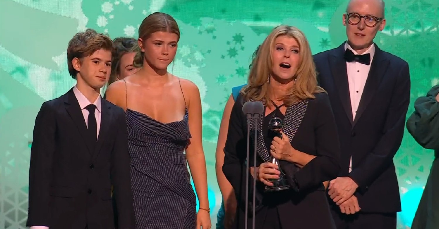 Kate Garraway with her children on stage at the NTAs