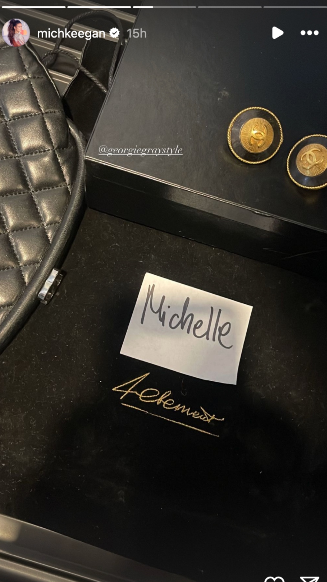 Michelle Keegan's name sticker and earrings for the NTAs 2024