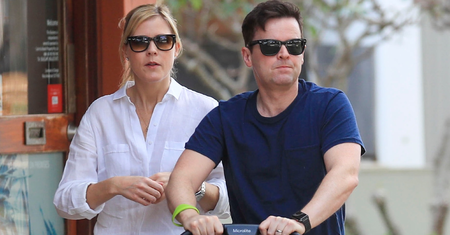 Declan Donnelly with his wife whilst pushing a pushchair