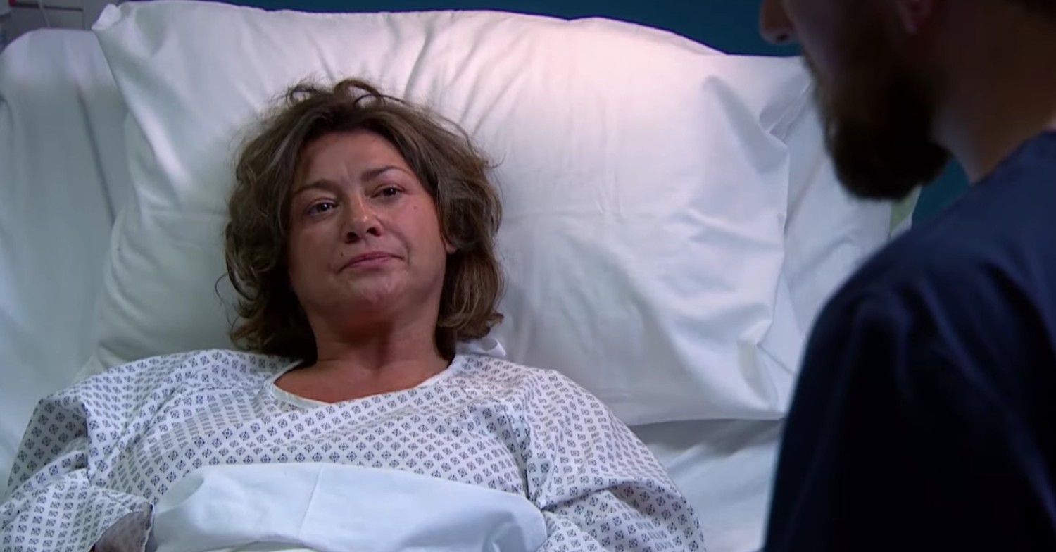 Moira in hospital on Emmerdale