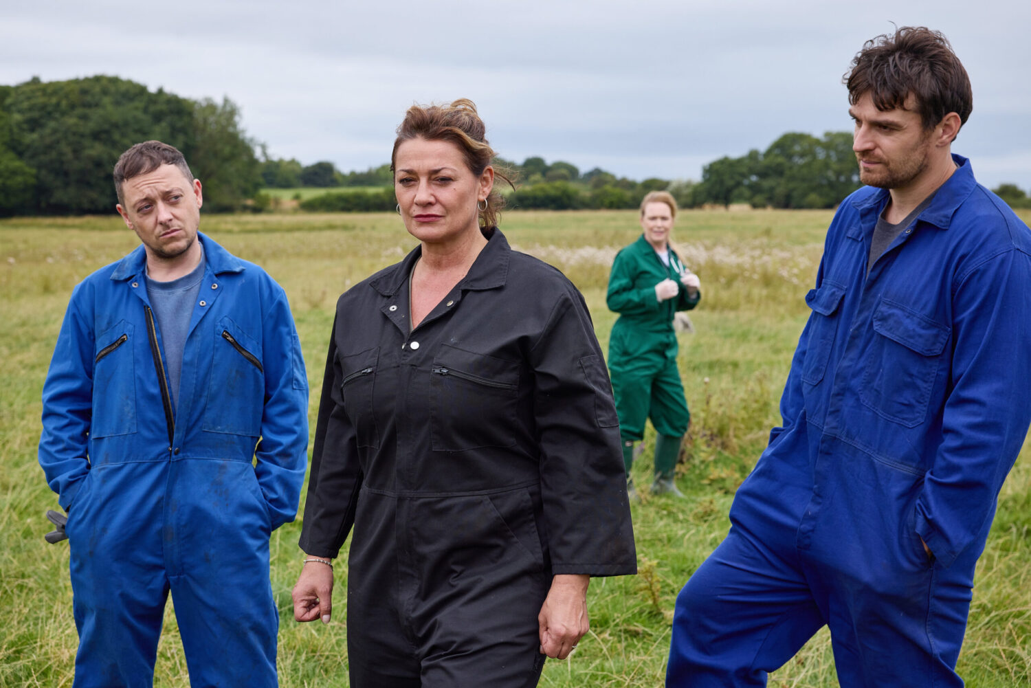 Moira, Mack and Matty on the farm in Emmerdale