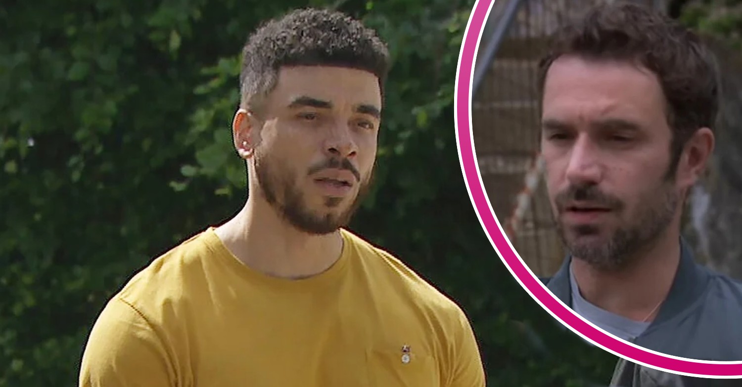 Nate and John look serious Emmerdale