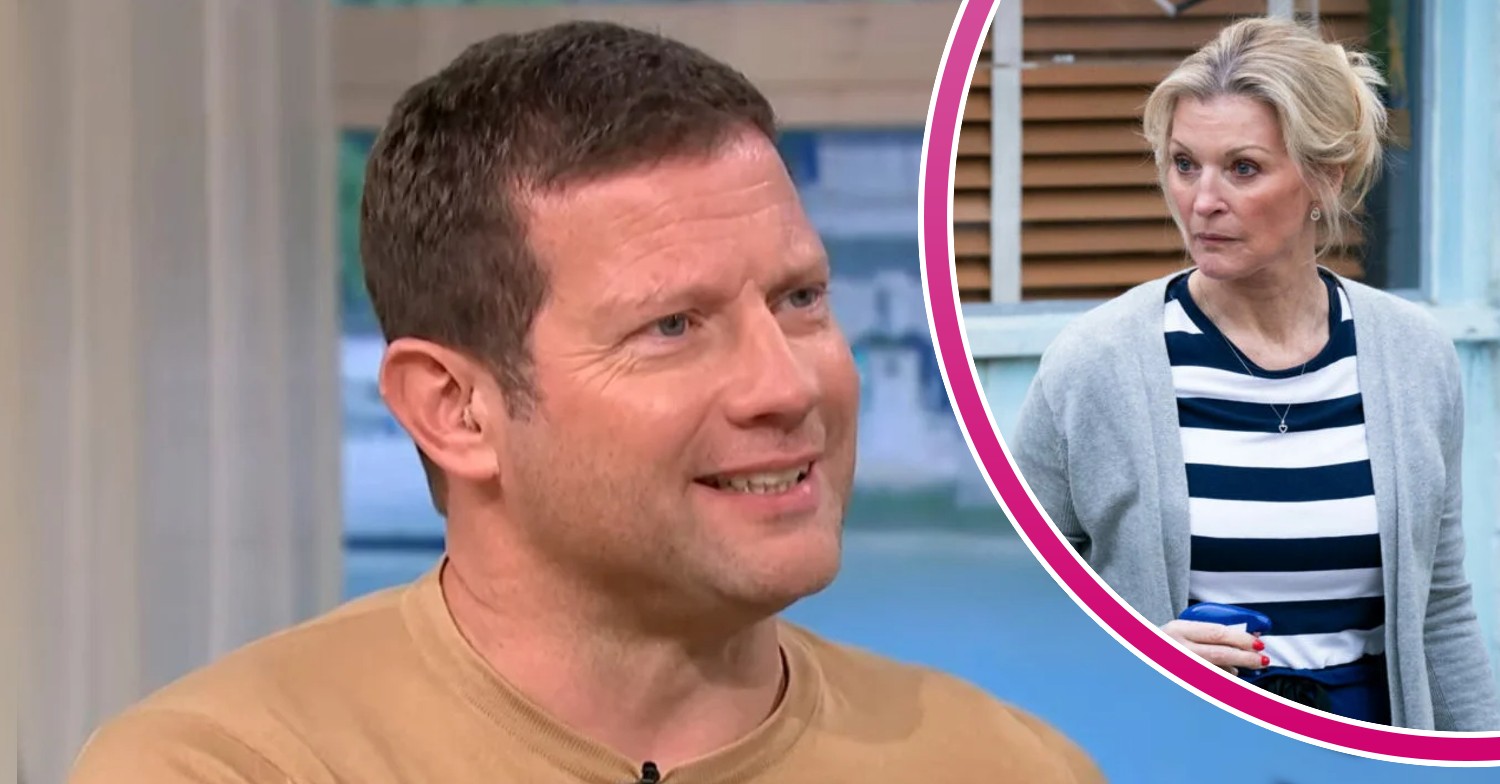 Dermot, and in a bubble is Kathy Beale from EastEnders