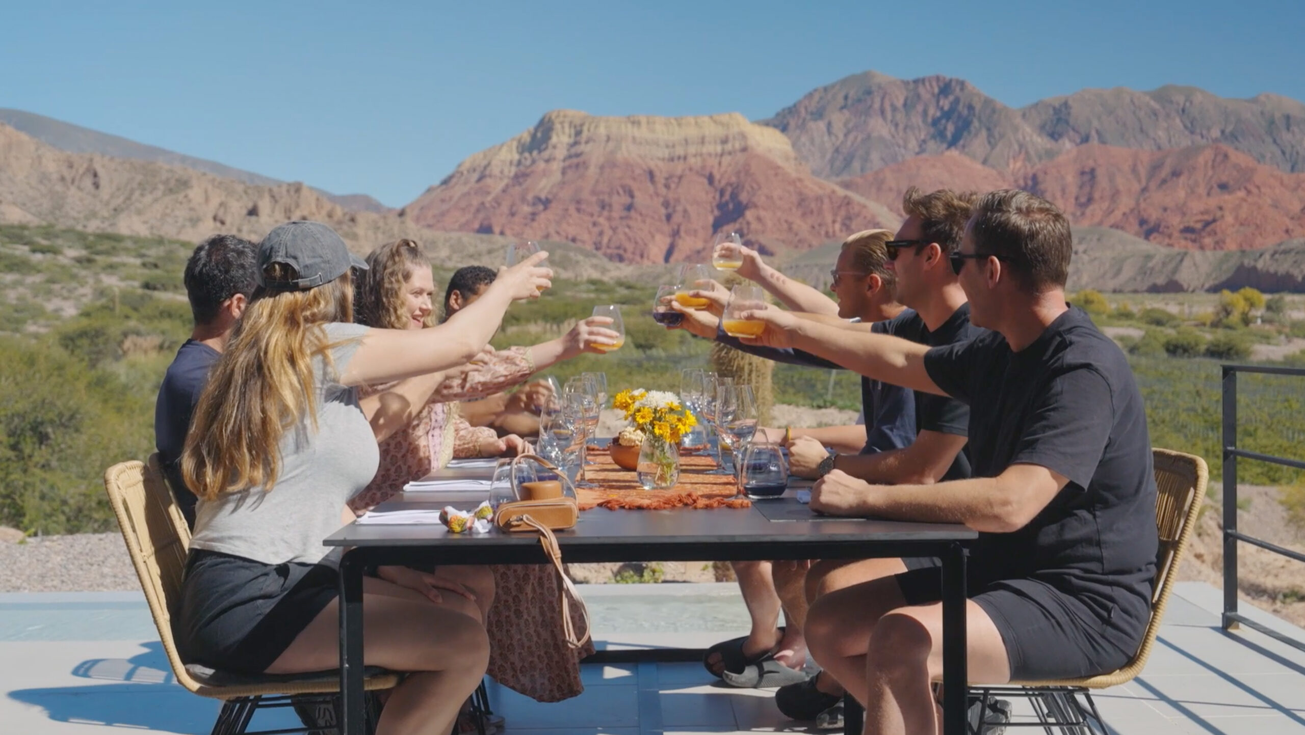 Celebrity Race Across the World stars enjoying a final dinner