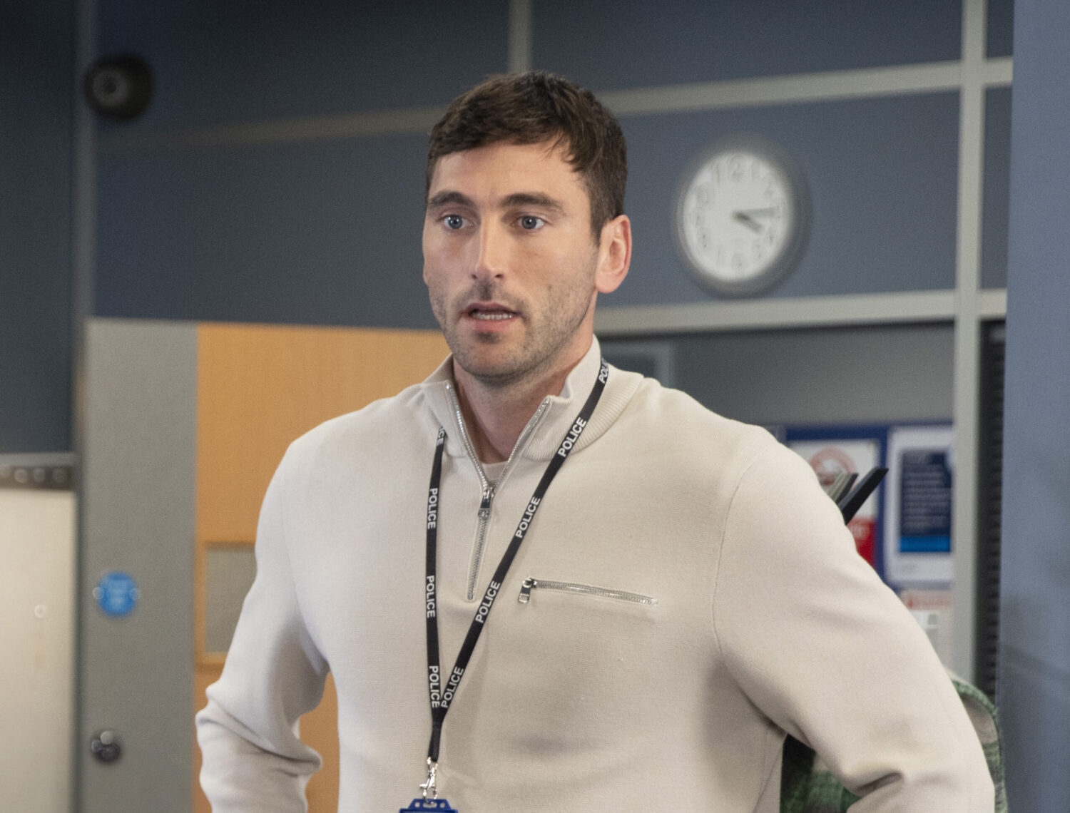 Kit looks serious in Coronation Street