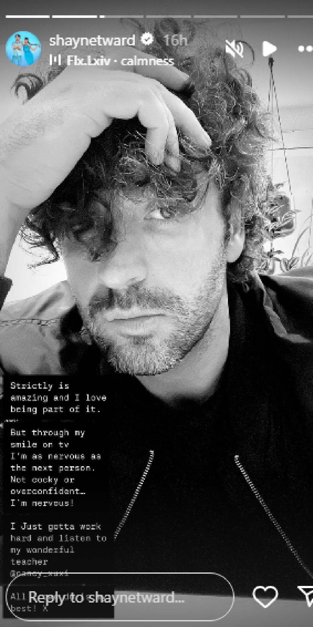 Shayne Ward with his head in his hands on Instagram Stories