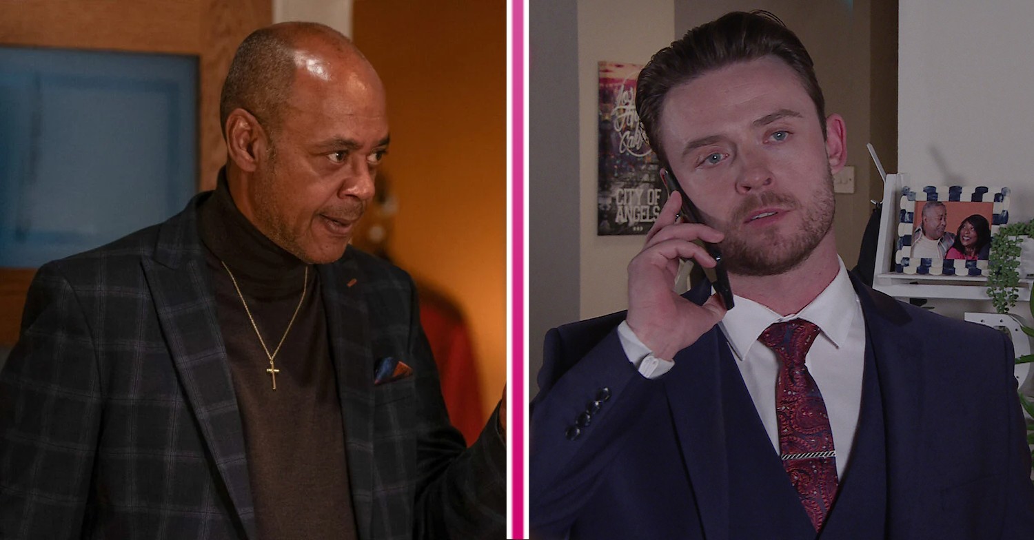 Joel Deering and Pastor Clayton serious in Corrie and EastEnders