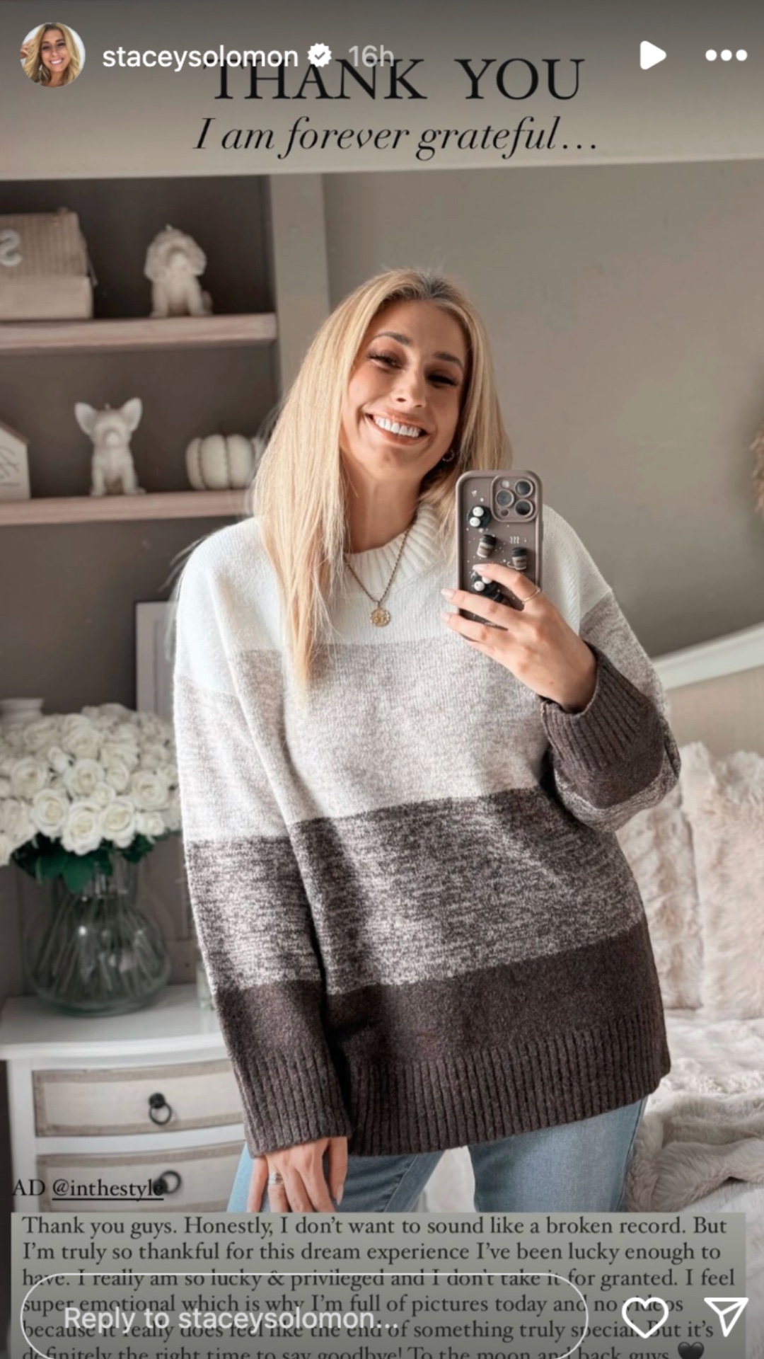 Stacey Solomon taking a mirror selfie