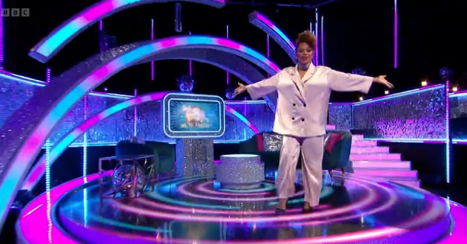Fleur East with her arms out on Strictly It Takes Two
