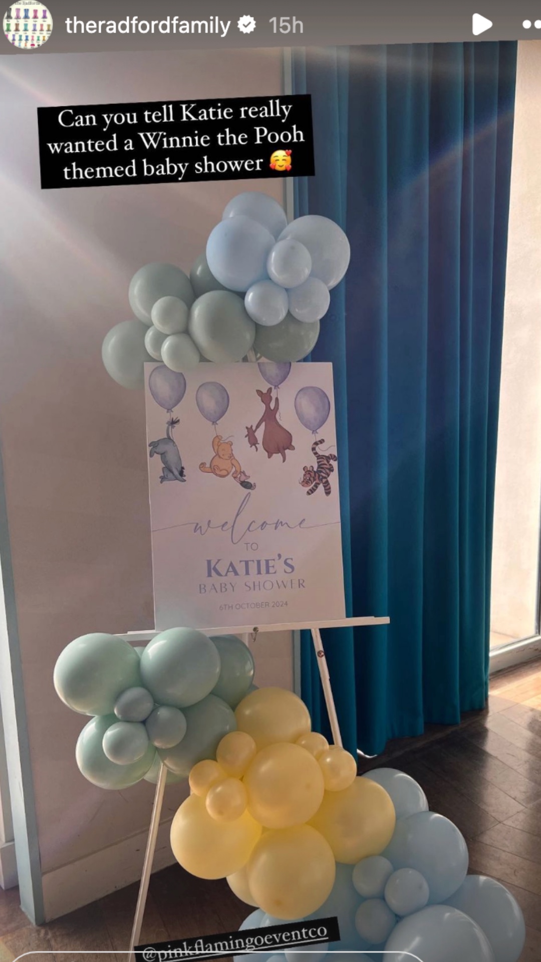 Inside Katie Radford's baby shower, party entrance sign