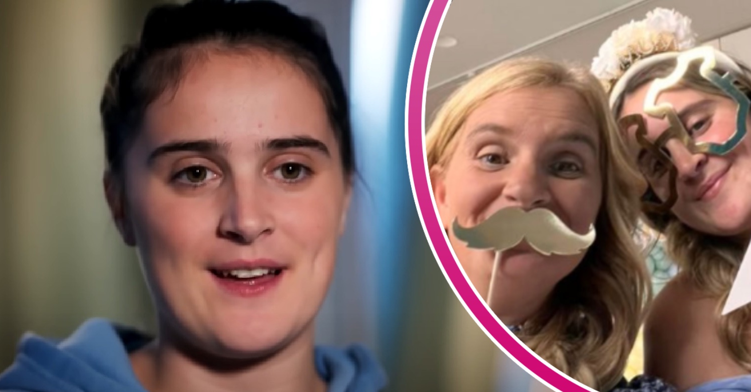 Katie Radford on 22 Kids and Counting beside snap of Katie and Sue Radford with party props at Katie's baby shower