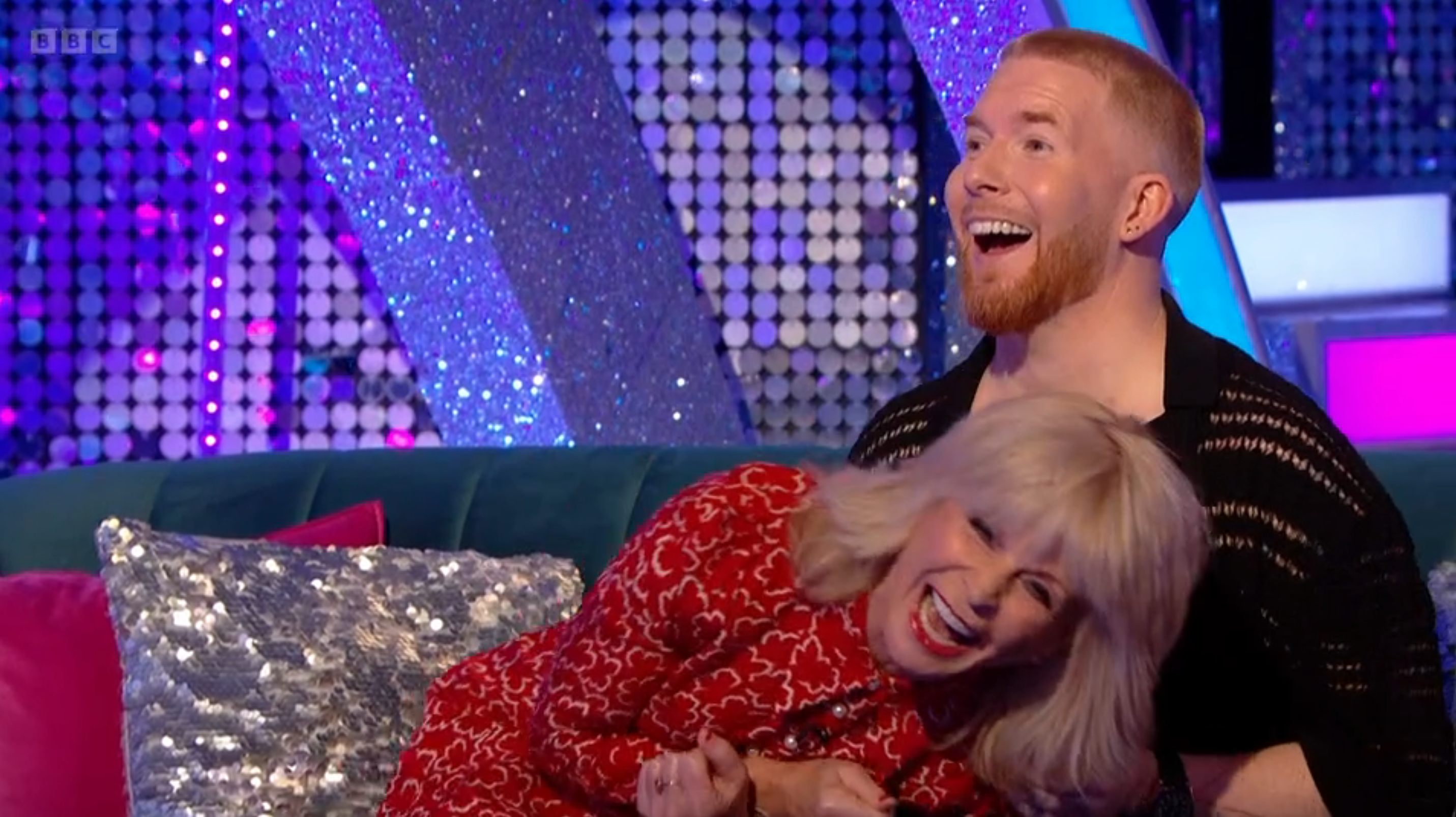Toyah Willcox and Neil Jones laughing on Strictly It Takes Two