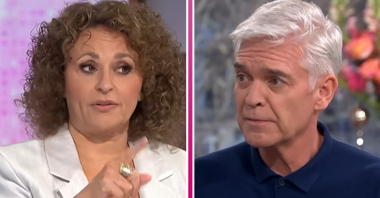 Nadia Sawalha pointing and Phillip Schofield looking worried