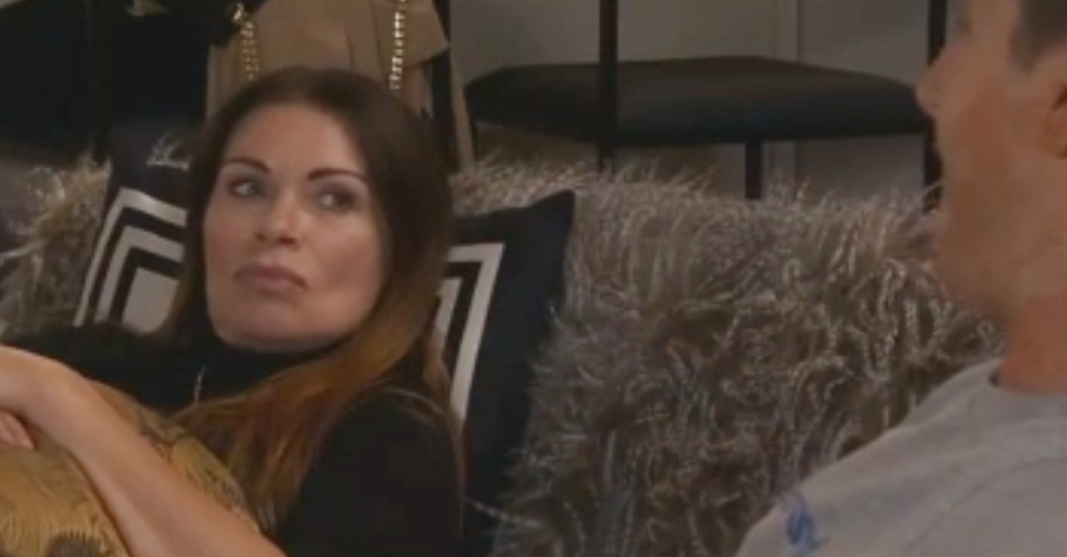 Coronation Street's Carla on the sofa, speaking to Ryan
