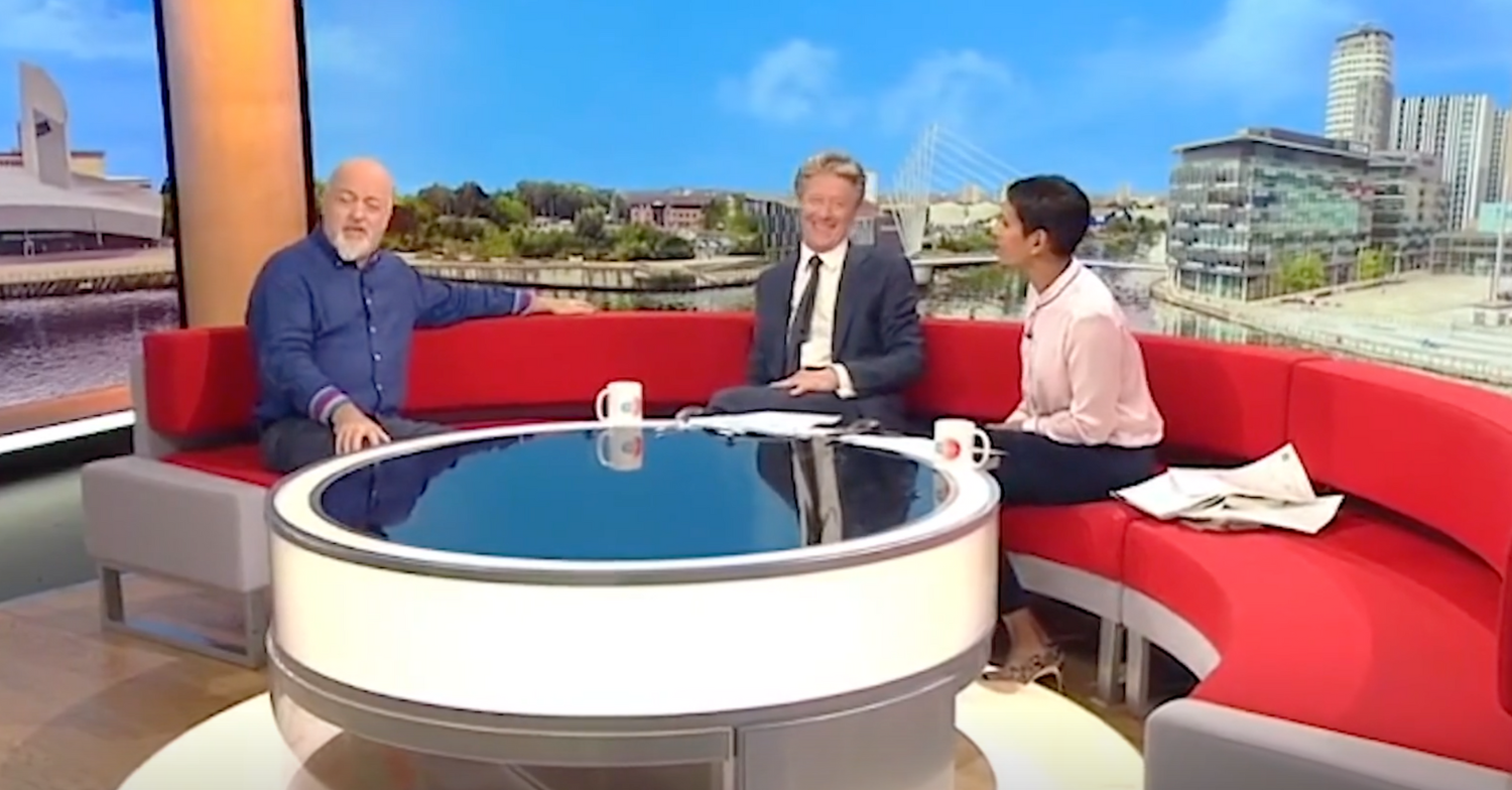Bill Bailey speaking to BBC Breakfast's Naga Munchetty and Charlie Stayt