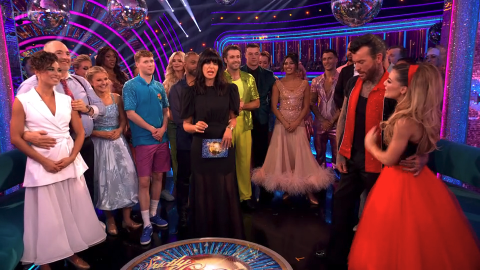The celebrities and pro dancers upstairs on Strictly Come Dancing