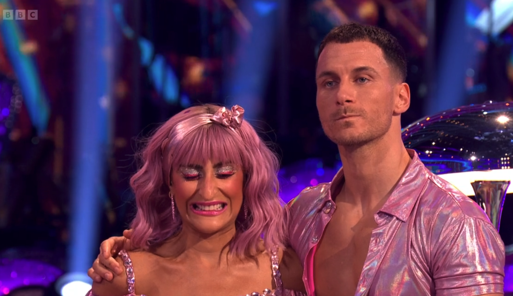 Dr Punam and Gorka Marquez looking upset on Strictly