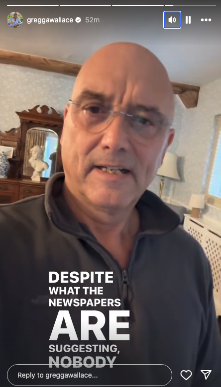 Gregg Wallace speaking to camera on Instagram