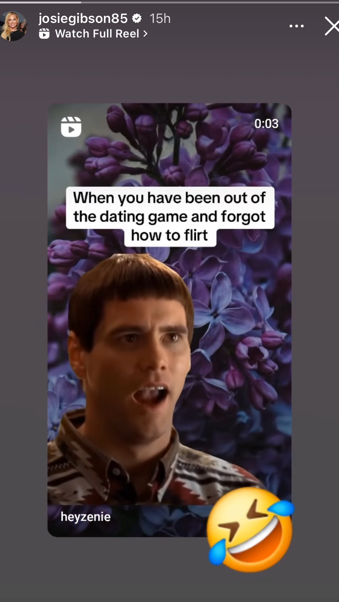 Josie Gibson instagram post of Jim Carrey in dumb and dumber