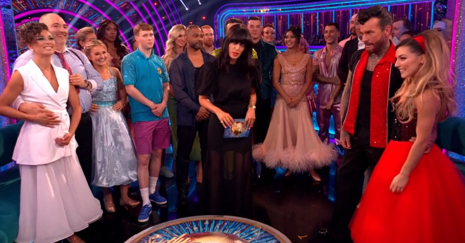 Strictly stars stood around Claudia Winkleman including Wynne Evans and Katya Jones